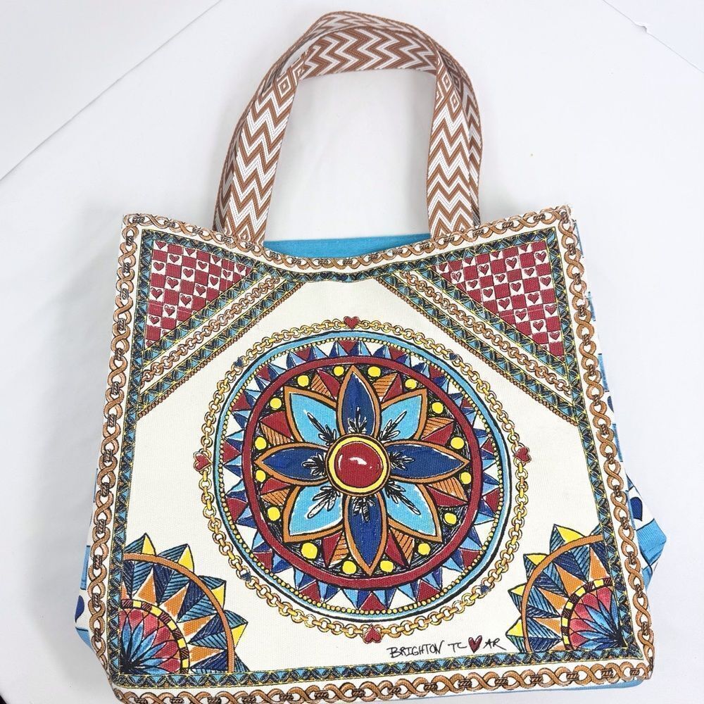 Brighton BELIEVE IN LOVE Blue Floral Original Artwork Collaboration Canvas Tote - Picture 8 of 16